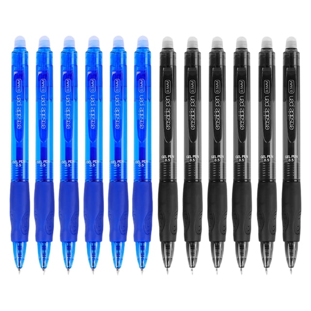 CHENMEI 12pcs Retractable Erasable Gel Pens Clicker Black & Blue Point(0.5) Make Mistakes Disappear Premium Comfort Grip Black & Blue Ink for Writting Note Taking(24ml)