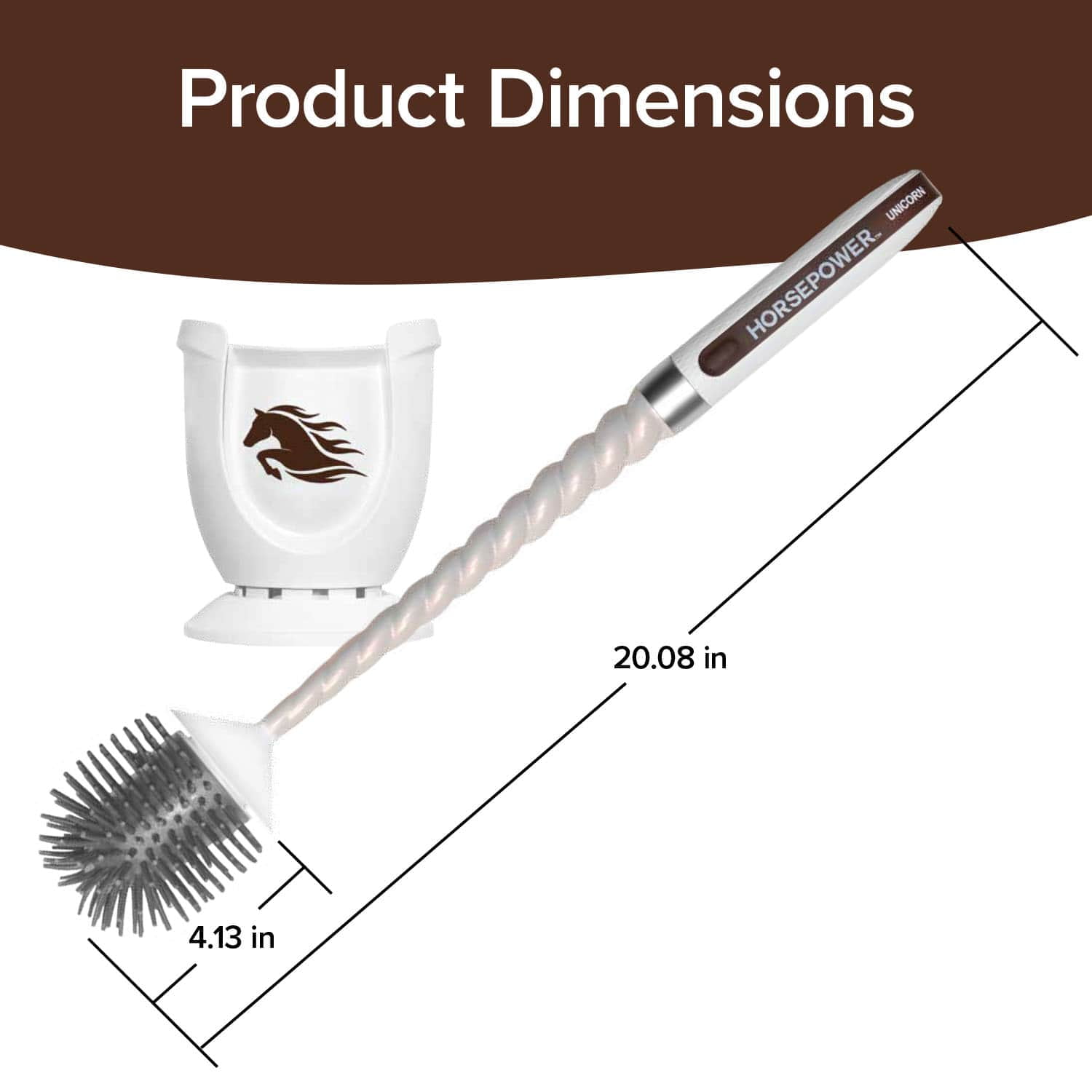 Horsepower Unicorn, AS SEEN ON TV, Motorized Toilet Brush, Powerful Spinning Action, 360 Degree Cleaning Power, Flexible Silicone Bristles, Eliminate Stains & Residue, No Scrubbing, Rechargeable