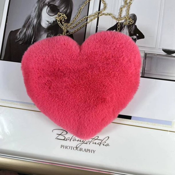 Bolso con forma de corazón, bonito bolso de peluche con forma de corazón de melocotón para mujer, bolso de teléfono móvil a juego, bolso con cadena, bolso diagonal pequeño