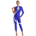 thumbnail image 1 of Kaerm Women Acrobatic Gymnastics Performance Jumpsuit Metallic Shiny Rhinestones Full Body Leotard Blue S, 1 of 7