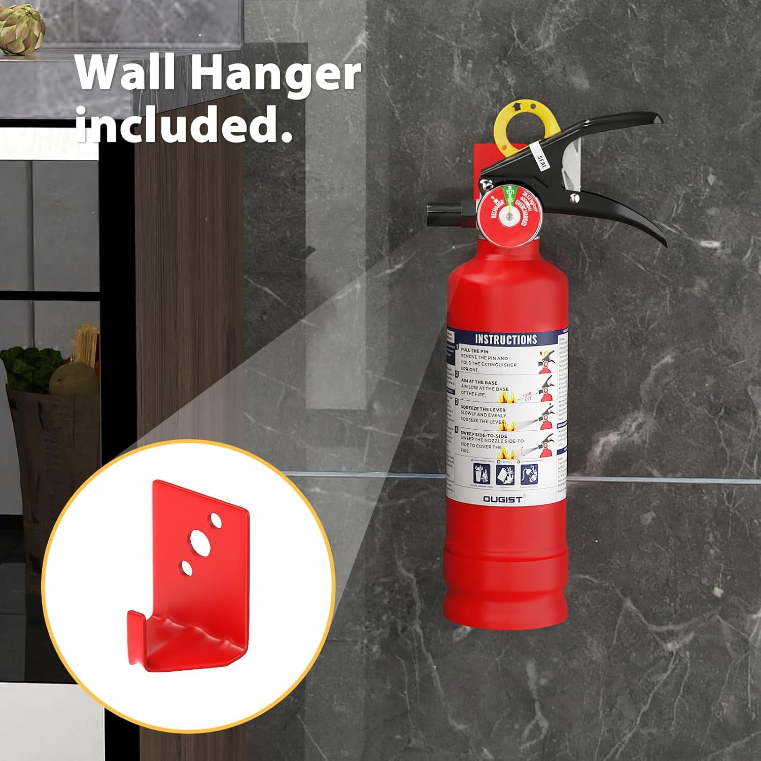 Ougist ABC Dry Chemical Fire Extinguisher 2.5 lb, 1-A:10-B:c Rated with Wall Mount Bracket & Quick-Release Handle, Used for Kitchen Car Boat Vehicle