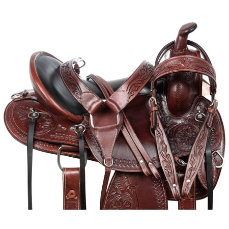 15 16 17 18 Barrel Racing Trail Floral Tooled Leather Western Horse Saddle Tack (17")