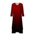 thumbnail image 5 of Oksale Asymmetrical Hem Midi Dresses for Women Plus Size Trendy Gradient Dress 3/4 Sleeve Dresses with Button Dector V Neck Dress Red XXXXL, 5 of 6