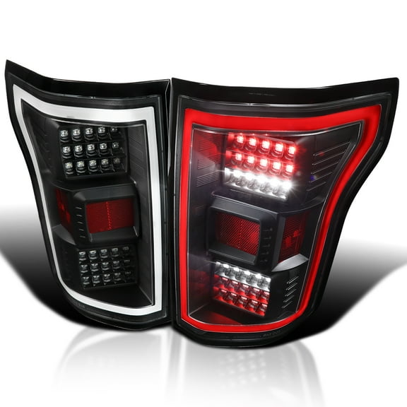 Spec-D Tuning Black Tail Lights w/ LED Bar Compatible with 2015-2017 Ford F-150, Left   Right Pair Assembly