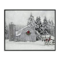 Stupell Industries Snowy Barn & Horses Holiday Painting Black Framed Art Prints Wall Art, 20 x 16