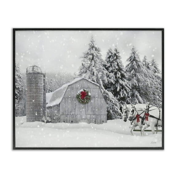 Stupell Industries Snowy Barn & Horses Holiday Painting Black Framed Art Prints Wall Art, 20 x 16