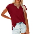 thumbnail image 2 of Tittly T Shirts for Women V Neck T Shirts for Women Women's Cap Sleeve Shirts Casual Summer V Neck Tunic Tops Loose T Shirts Side Slit S 3XL Tshirts Shirts Womens Tops Wine L, 2 of 9