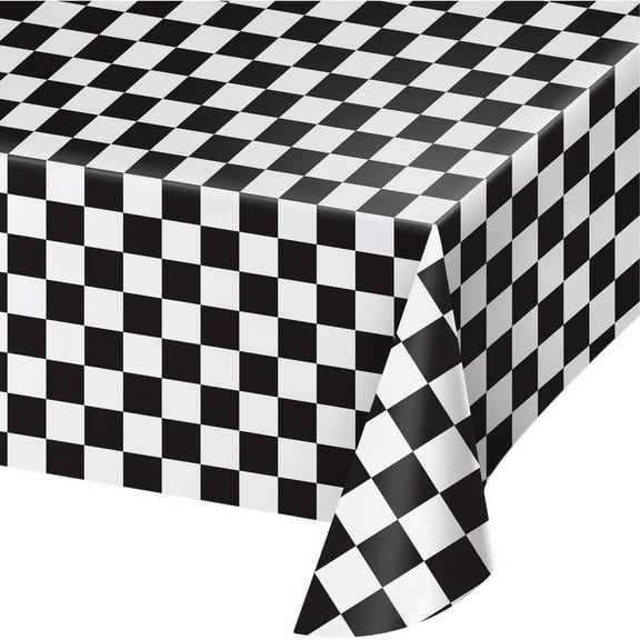 Creative Converting Black Checkered Plastic Tablecloth, 54" x 108"