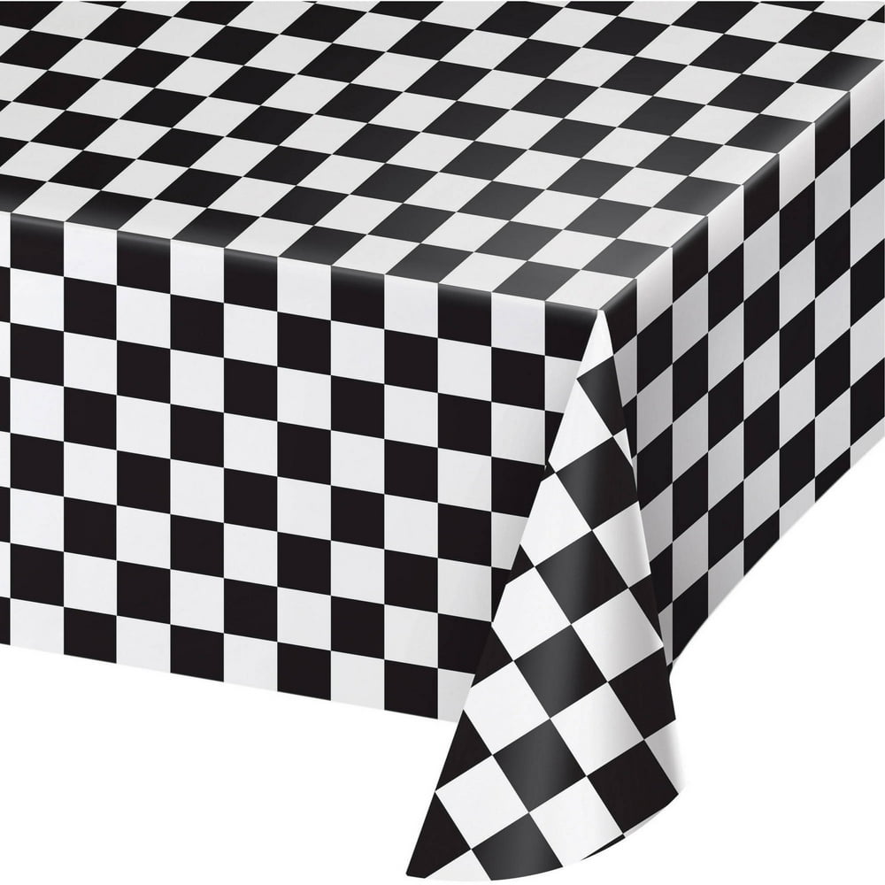 Creative Converting Black Checkered Plastic Tablecloth, 54" x 108