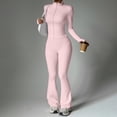 thumbnail image 7 of TZZQ Womens 2 Piece Yoga Outfits Fitted Long Sleeve Zipper Crop Jackets High Waist Elastic Flare Pants Slim Fit Casual Matching Outfits Flare Legging Workout Sets Athletic Clothing Sets Pink S, 7 of 7