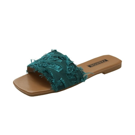 

Juebong Sandals clearance Boho Slide Sandals for Women Girls Dressy Low Wedge Sandal Casual Open Toe Flat Sandals Summer Beach Slip on Sandals Platform Sandals