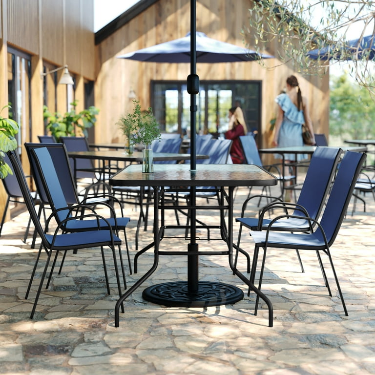 5 glass patio table with umbrella hole Flash Furniture 5 Piece Outdoor Patio Dining Set - 55