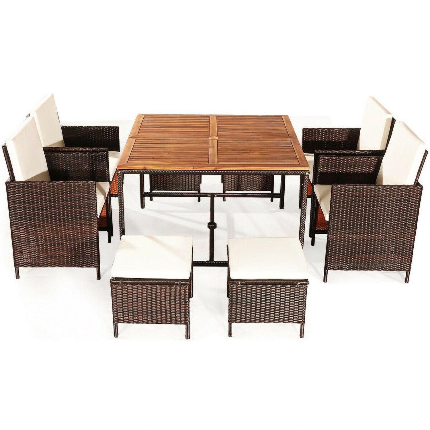 Aimee Lii 9 Pieces Patio Rattan Dining Cushioned Chairs Set, Outdoor Patio Furniture, White Aimee Lii 9 Pieces Patio Rattan Dining Cushioned Chairs Set, Outdoor Patio Furniture, White