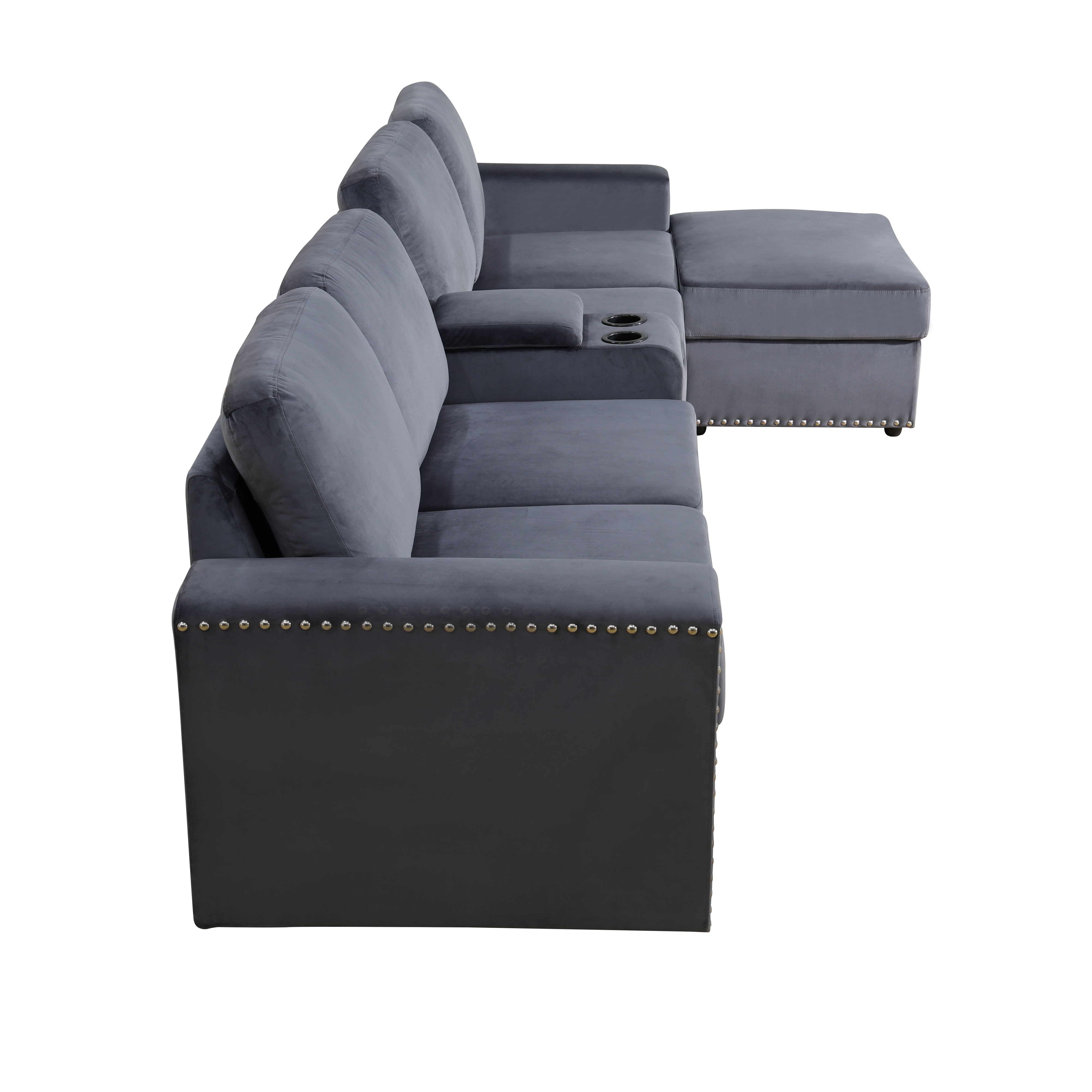 MAYEERTY Modular Sectional Sofa Set, Convertible Upholstered Couch with Ottoman, Console & Cup Holders, for Living Room Family Room Apartment, Dark Grey