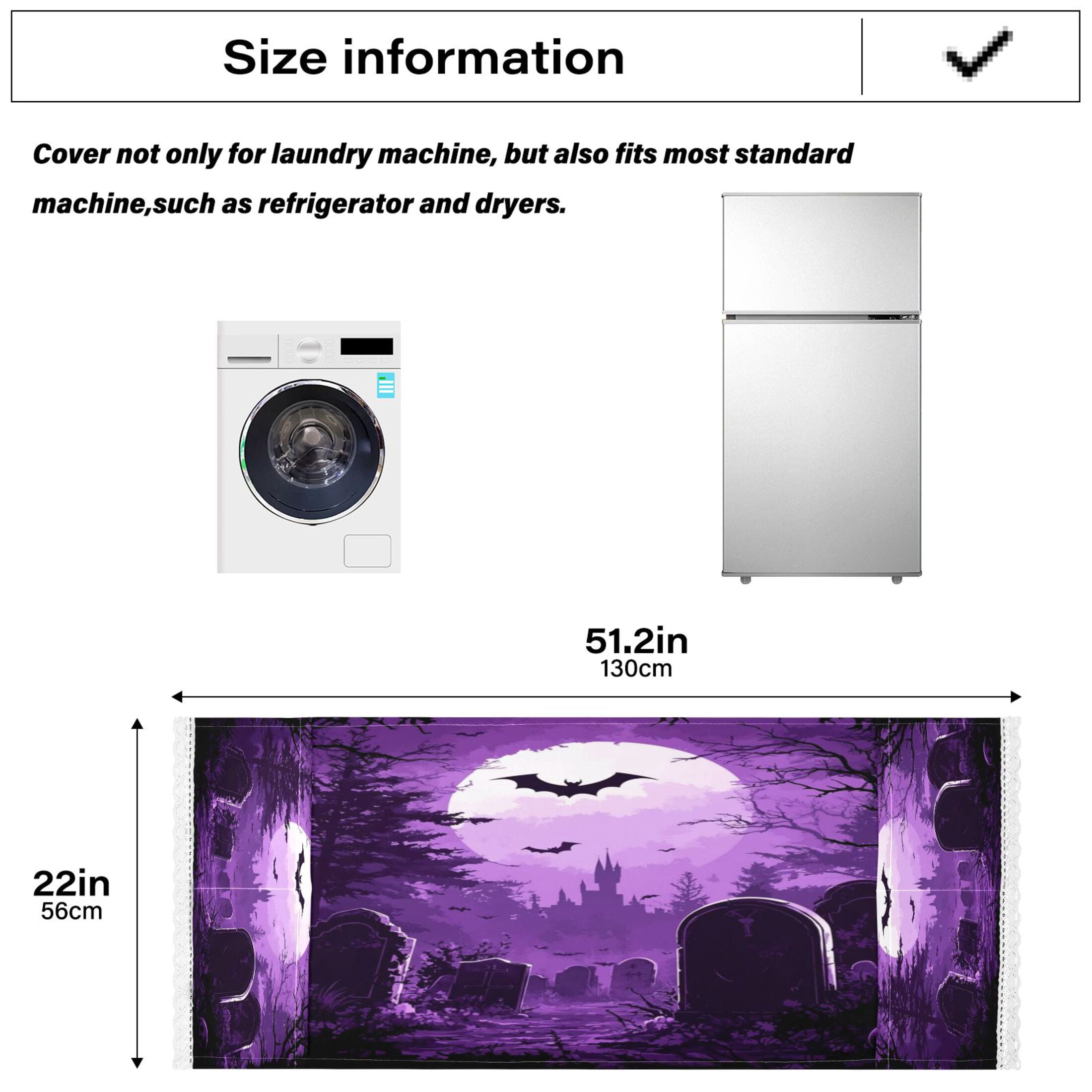 Purple Full MoonWasher and Dryer Covers Dust-Proof and Oil Resistant Fridge Cover with 4 Storage Pockets Washing Machine Top Cover for Laundry Kitchen Home 51.2 x 22 In