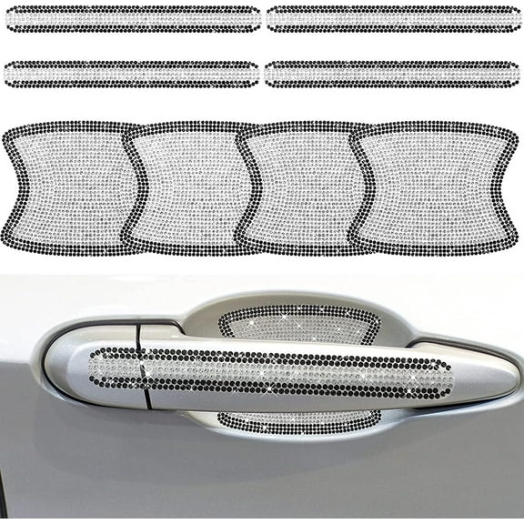 Rhinestone Bling Car Door Handle Scratch Protector Reflective Sticker Universal Bling Car Handle Cover Cup for Car (8 Pieces )