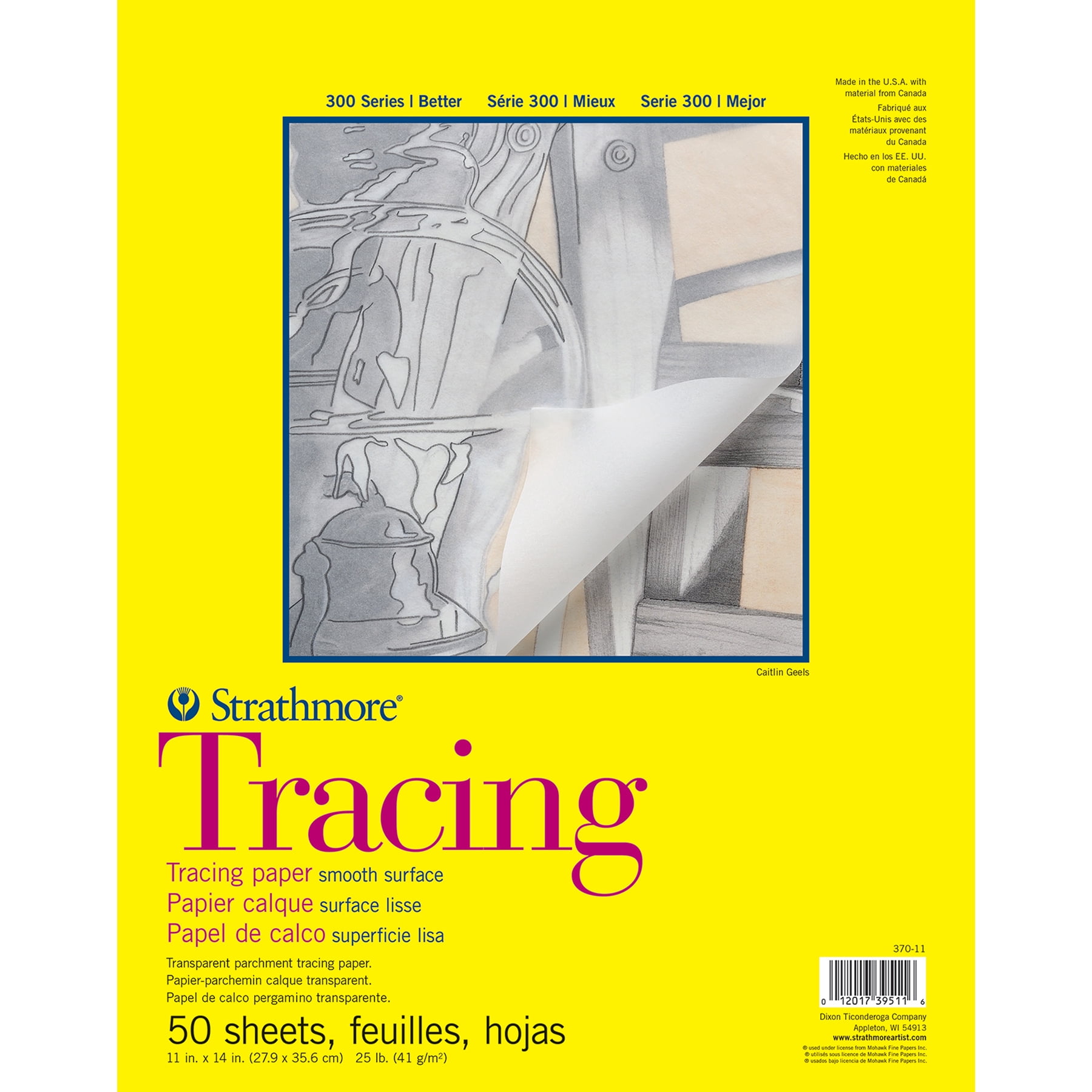Strathmore 300 Series Tracing Pad, Tape Binding, 50 Sheet, 11x14 inch, Pack of 3