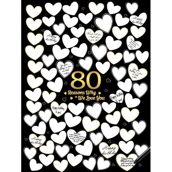 80 Reason Why We Love You,80th Birthday Wall Decor,Birthday Gifts for Women Men,Guest Canvas 80th Anniversary or Birthday Party Favors Decoration poster
