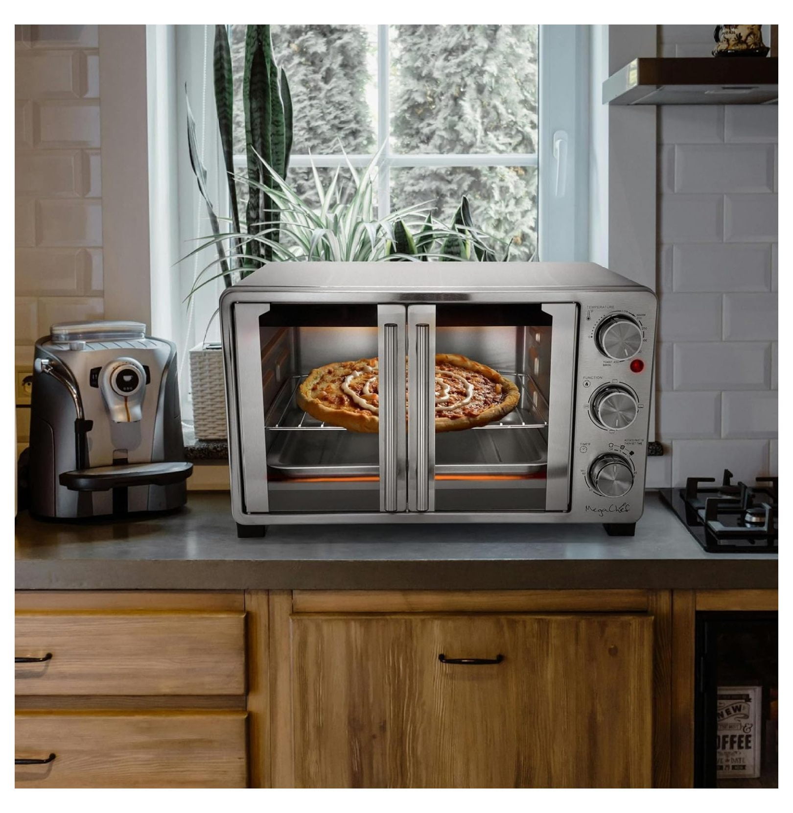 26.4 Quart French Door Multi-Function Stainless Steel Electric Toaster Oven with Temperature & Timer Control and Broil, Bake & Toast Functions