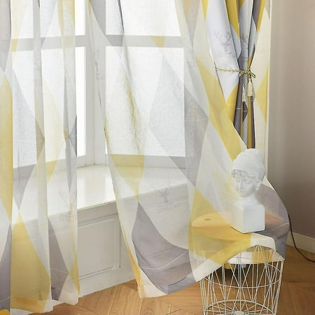 Geometric Top Sheer Curtains Bedroom Modern Hook Voile Eyelet Ring ...