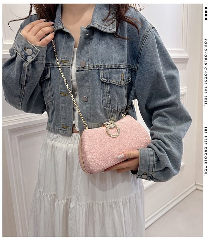 Women's Fashion Evening Bag Rhinestone Decrated Clutch Handbag with Chain