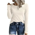 thumbnail image 3 of Diufon Tight Long Sleeve Shirts for Women Stretchy Casual T Shirts Fall Fashion Button Crewneck Basic Tops, 3 of 8