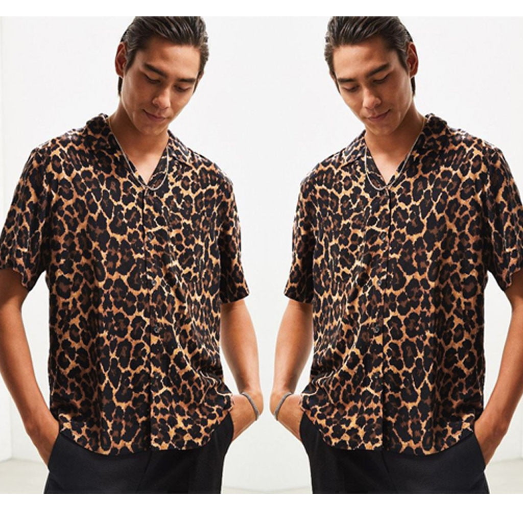 leopard short sleeve blouses