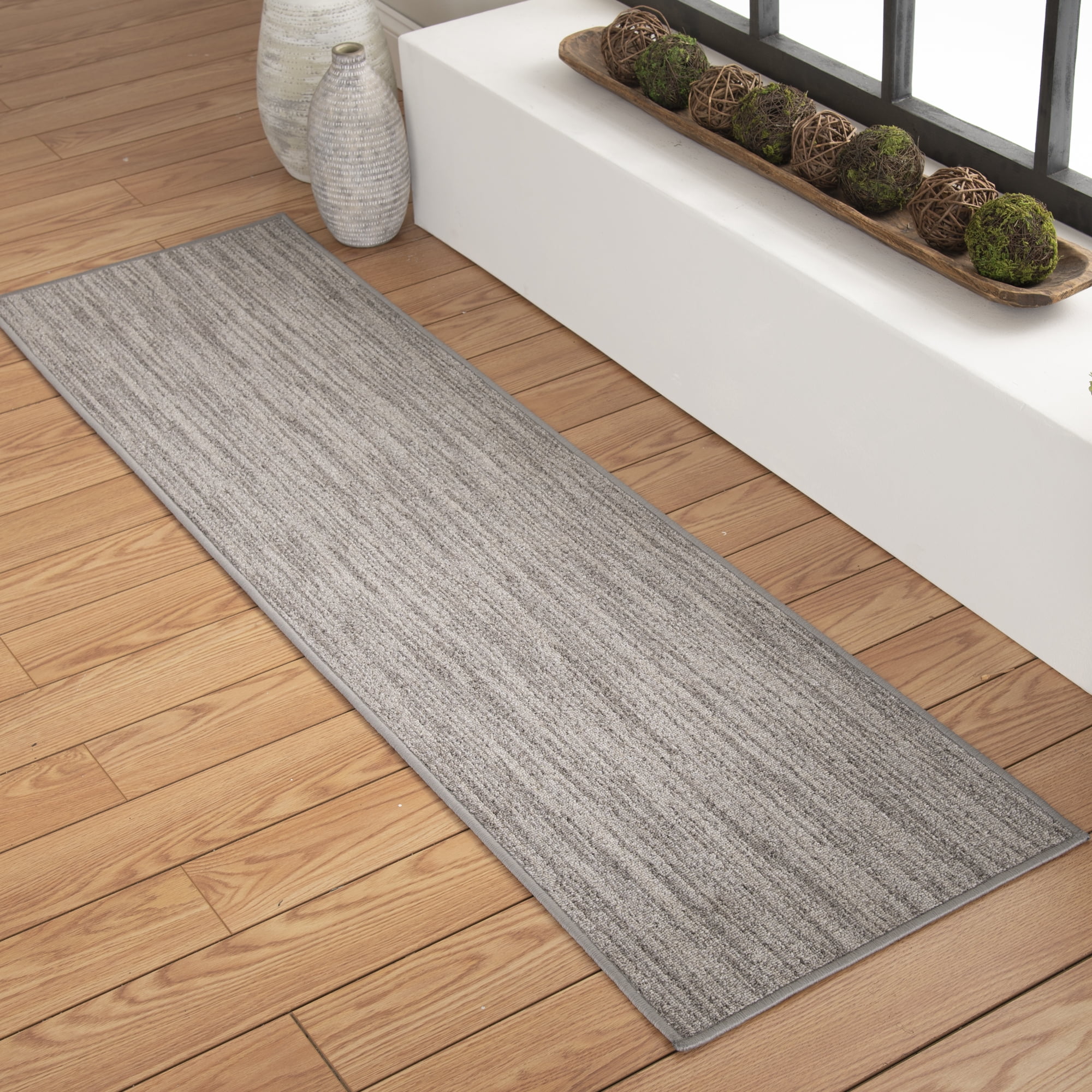 (2 pack) Mainstays Space Dyed Gray Polyester 19.7"x72.1" Indoor Runner Rug