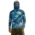 thumbnail image 2 of SEANATIVE Fishing Hoodie with Mesh Mask for Men Sun Protection Full Face Neck Coverage Breathable Comfortable Performance Fishing Shirt Rash Guard, 4XL, Jellyfish Flower Blue, 2 of 7