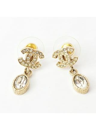 Chanel Earrings Coco Mark Swing Pearl Rhinestone Gold Hardware Second Hand  With
