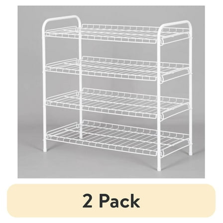 (2 pack) Mainstays Steel Wire Shoe Organizer, 4-Tiers, 12 Shoe Pair Capacity, Durable Shoe Rack, White