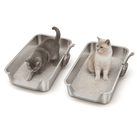 2PACK Stainless Steel Litter Box 23.6" L X 15.7" W X 5.9" H,Extra Large Jumbo Cat Litter Box,XL Kitty Metal Liter Box for Indoor Big Cat,Non-sticky,Anti-Leakage