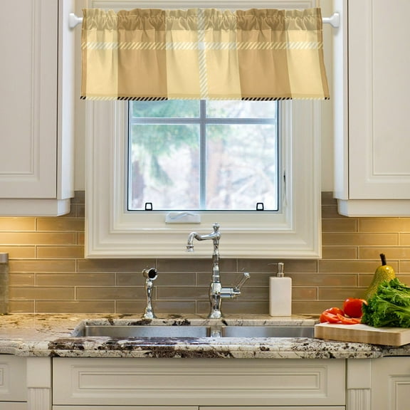 Yellow Lattice Curtain Valances Farmhouse Design Window Treatment Decor Blackout Rod Pocket for Windows Living Room Kitchen 54" x 18"
