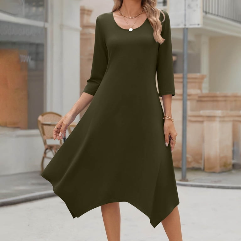 HAOTAGS Fall Dresses Medium Sleeve Round Neck White Dress Women Solid Color Soft Casual Dresses for Women Gray S HAOTAGS Fall Dresses Medium Sleeve Round Neck White Dress Women Solid Color Soft Casual Dresses for Women Gray S