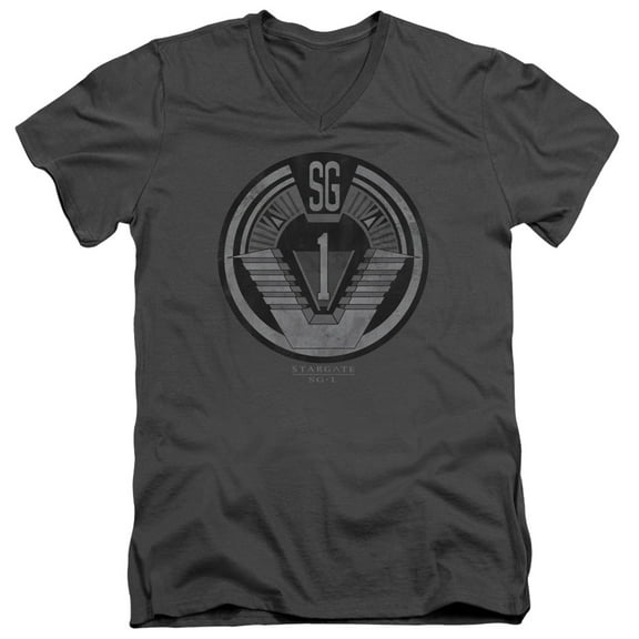 Sg1 Team Badge Adult V-Neck T-Shirt Charcoal