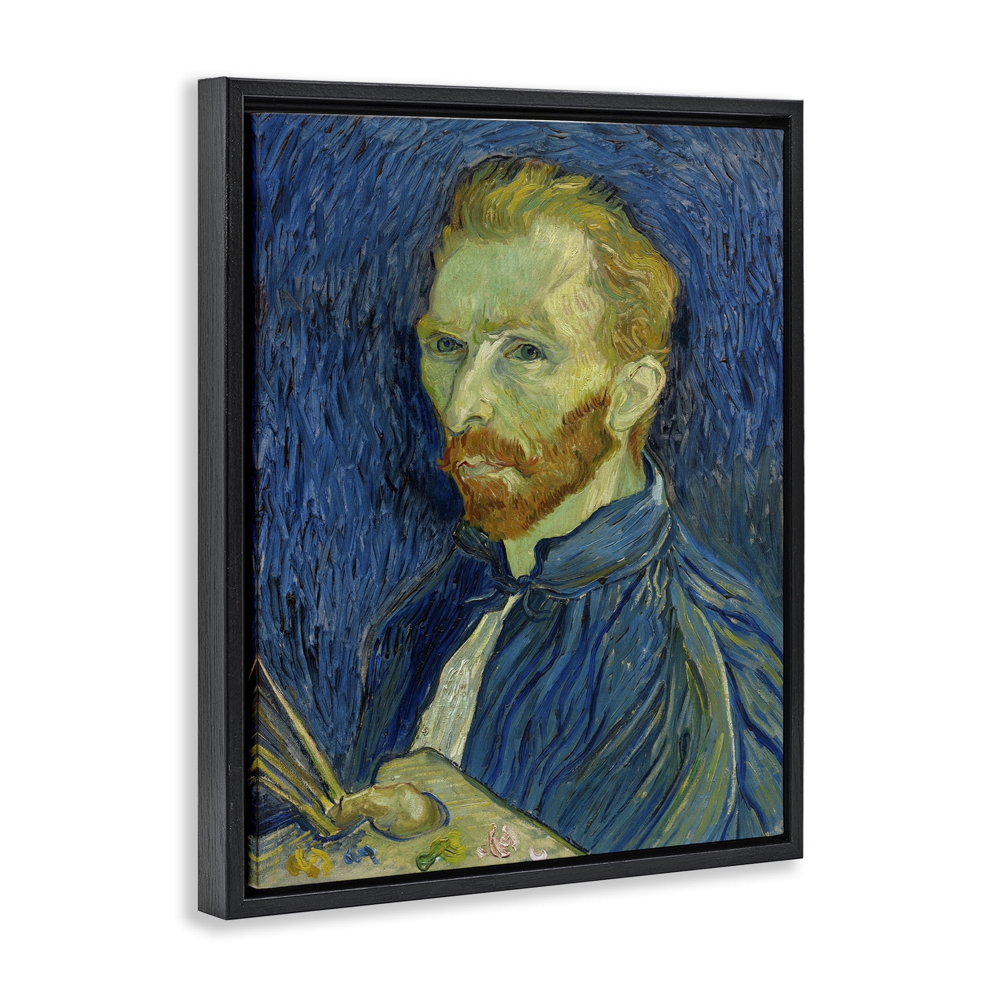 Stupell Industries Van Gogh Blue Self Portrait People Painting Black Floater Framed Canvas Art Print Wall Art, 17 x 21