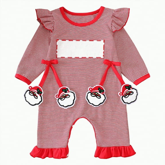 mgoYE Baby Girl Clothes My First Christmas Baby Girl Outfit Newborn Flared Romper Stripe One Piece Jumpsuit Infant Girl Clothes(Red,12-18 Months)
