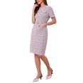 thumbnail image 4 of INSPIRE CHIC Women's Tweed Sheath Dress with Belted Short Sleeve Work 2026 Pencil Dress S Grey Pink, 4 of 5