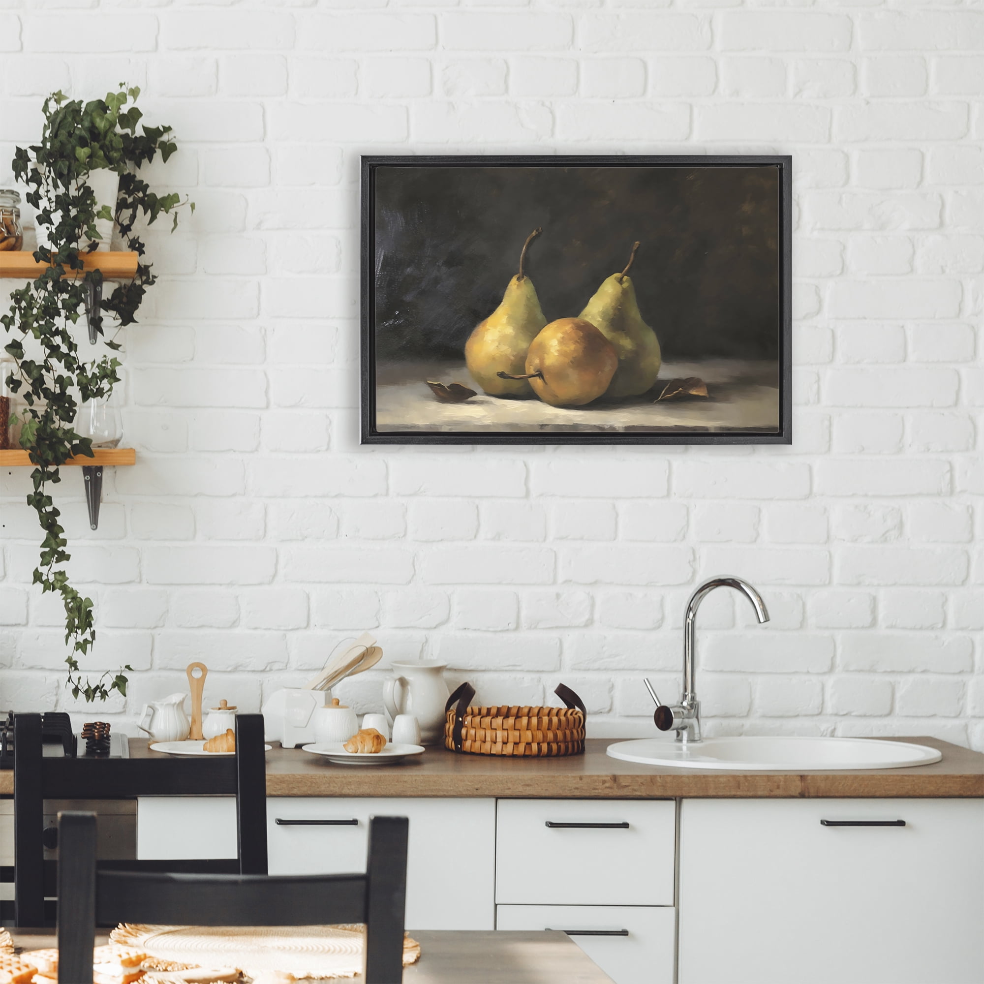 Stupell Industries Three Pears on Marble Black Framed Floater Canvas Wall Art, design by Creative Studio