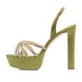 thumbnail image 2 of XYD Women Classic Round Open Toe Platform Sandal Rhinestone Cross Strap Chunky High Heel Party Slingback Shoes Size 4.5 Olive, 2 of 4