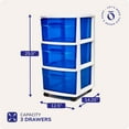 thumbnail image 4 of HOMZ 3-Drawer Cart Organizer with Removeable Wheels, Medium, White & Blue, 4 of 8