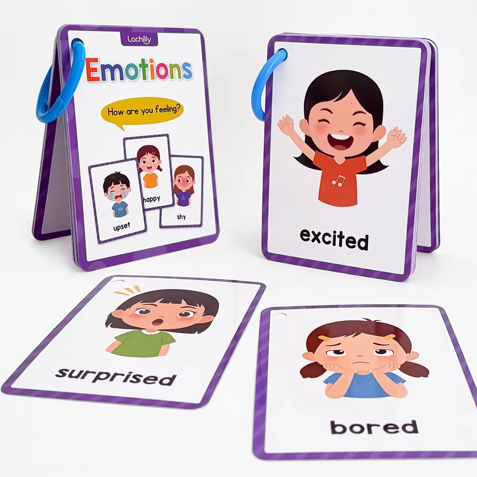 Flash Cards with Blue Ring and Colorful Illustrations 15-Pack Purple Border for Hobby Hobby Cards