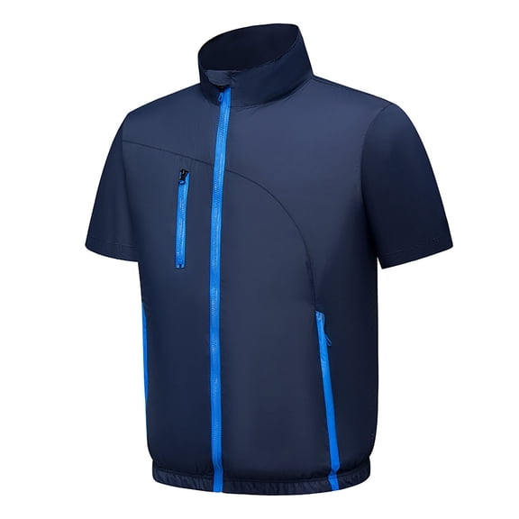 Men's Lightweight Softshell Vest Short Sleeve Zipper Jackets for Golfing Hiking Running Blue XXL