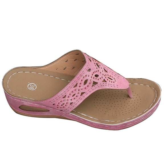 Xfvqtps Wedge Sandals for Women Flip Flops Arch Support Rhinestone Wave Soft Sole Comfortable Breathable Casual Summer Beach Walking Shoes Pink