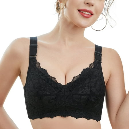 

AILIVIN Wireless Bras for Women Full Figure Minimizer Women s Lace Bra WireFree Lifting Up Full Support Lightly Lined Cup Full Coverage No Back Fat Comfy No Wire Womens Bras Black 38DD 38 DD