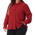 thumbnail image 2 of DARING DIVA Women's Plus Swiss Dots Button Down Collar Long Sleeve Tops 3X Red, 2 of 6