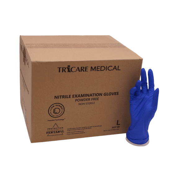 TRICARE Medical Nitrile Exam Gloves, Large, Case of 1000, Blue, Latex Free, Powder Free, 4.7 Mil
