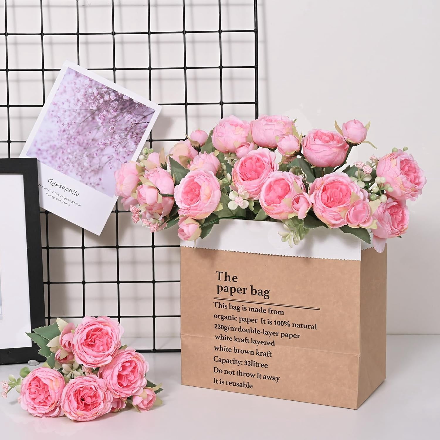 Packs Peonies Artificial Flowers, Dark Pink Artificial Peonies, Silk Peonies Flowers Fake Peonies Artificial Flowers Peonies Bouquet for Centerpiece Table Wedding Party Home Decor
