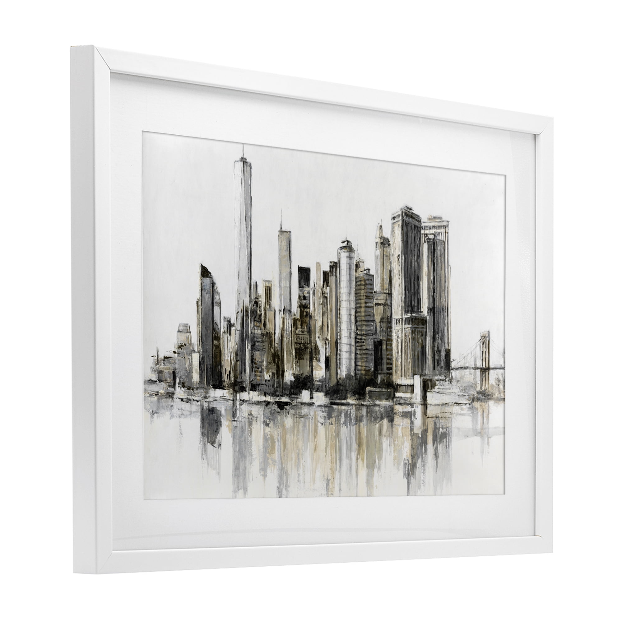 Stupell Industries Urban Skyline Reflection White Framed Print Under Glass, design by Lorenzo Collective