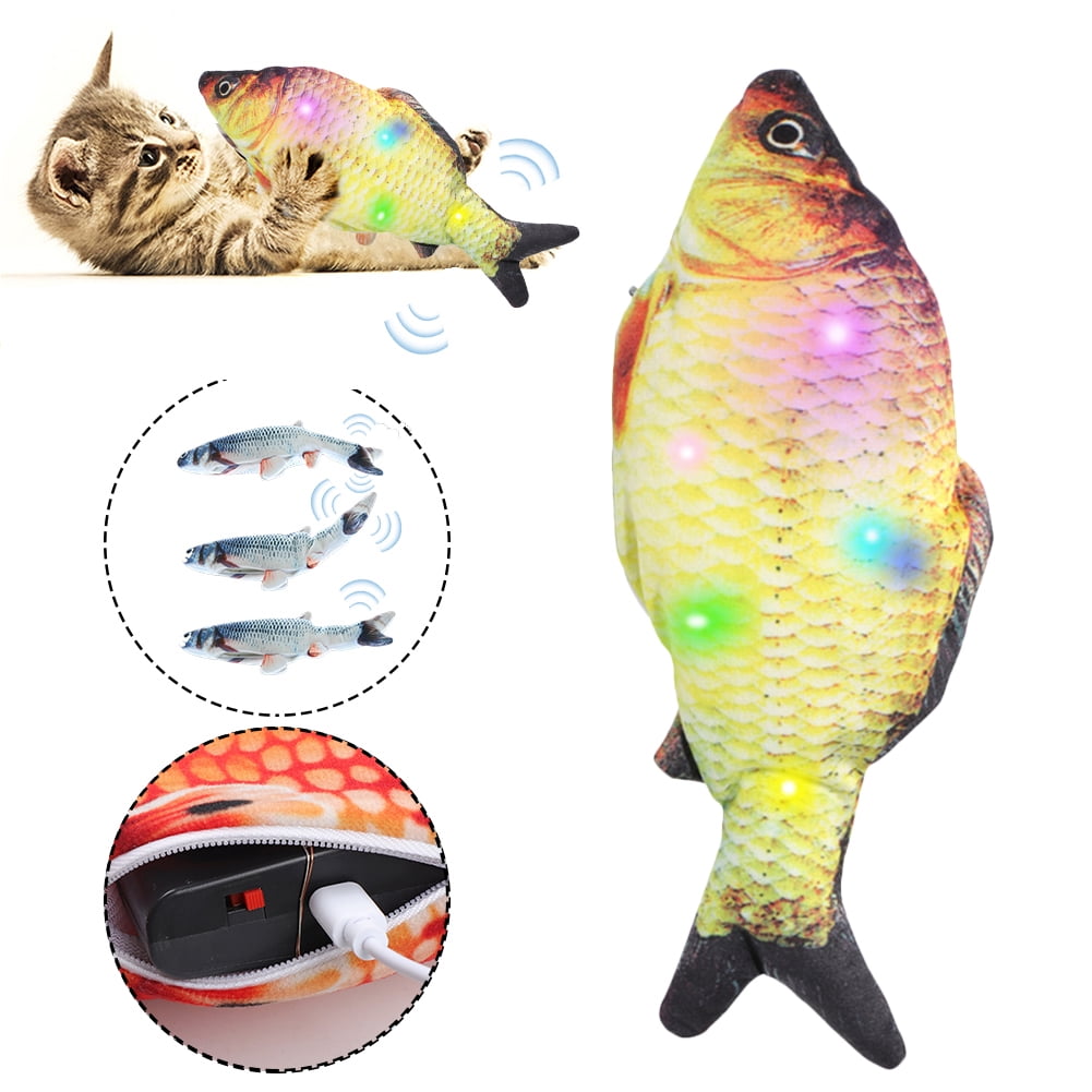 Electric Moving Fish Cat Toy Colorful Glowing Singing Wagging Fish Cat